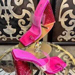 Mixx Shuz carrie pink rhinestone diamond shape slide-in heel